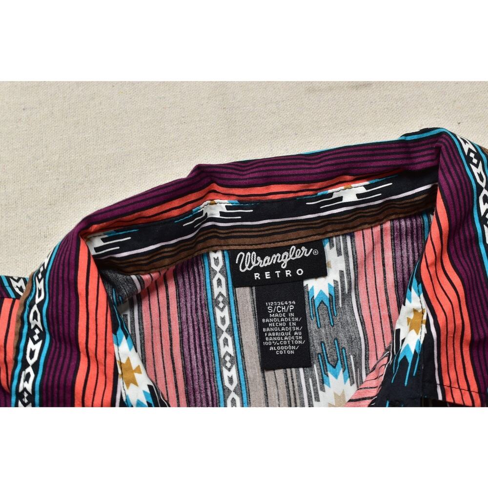 Wrangler Retro Women Small Western Snap Shirt Southwestern Aztec Stripe Cotton - Picture 7 of 8